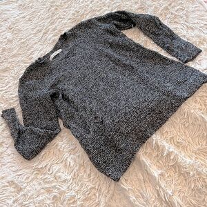 LOFT 100% Cotton Crewneck Black and White Sweater button on sleeves